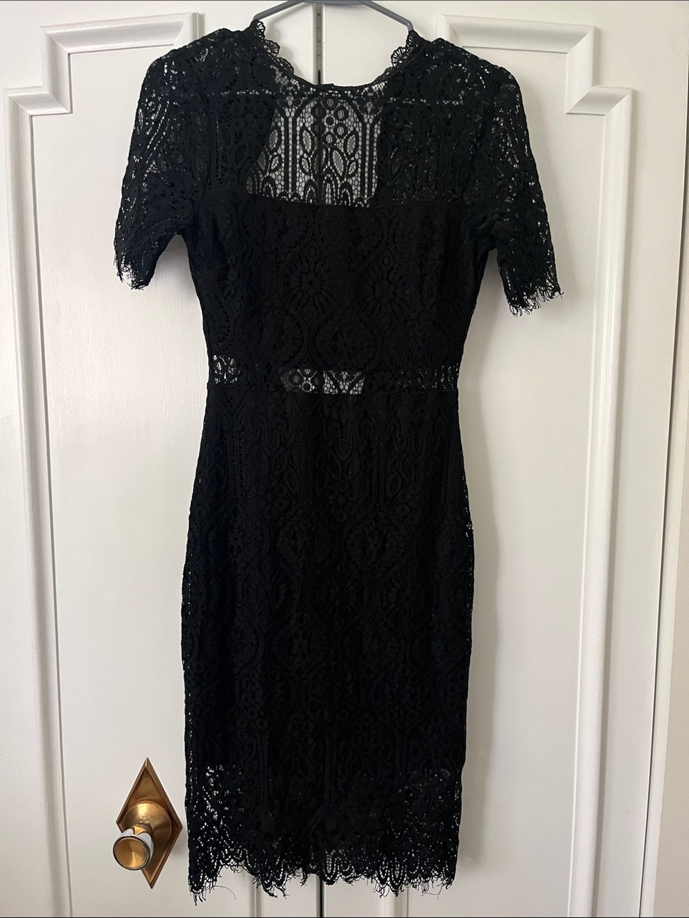 Lulu's Black Lace Midi Dress with Short Sleeves and Scallop Hem